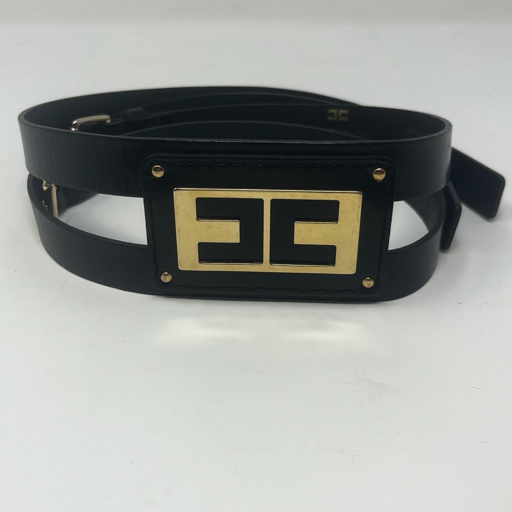 Elisabetta Franchi Italian Luxery Designer Black And Gold Double Strap Belt